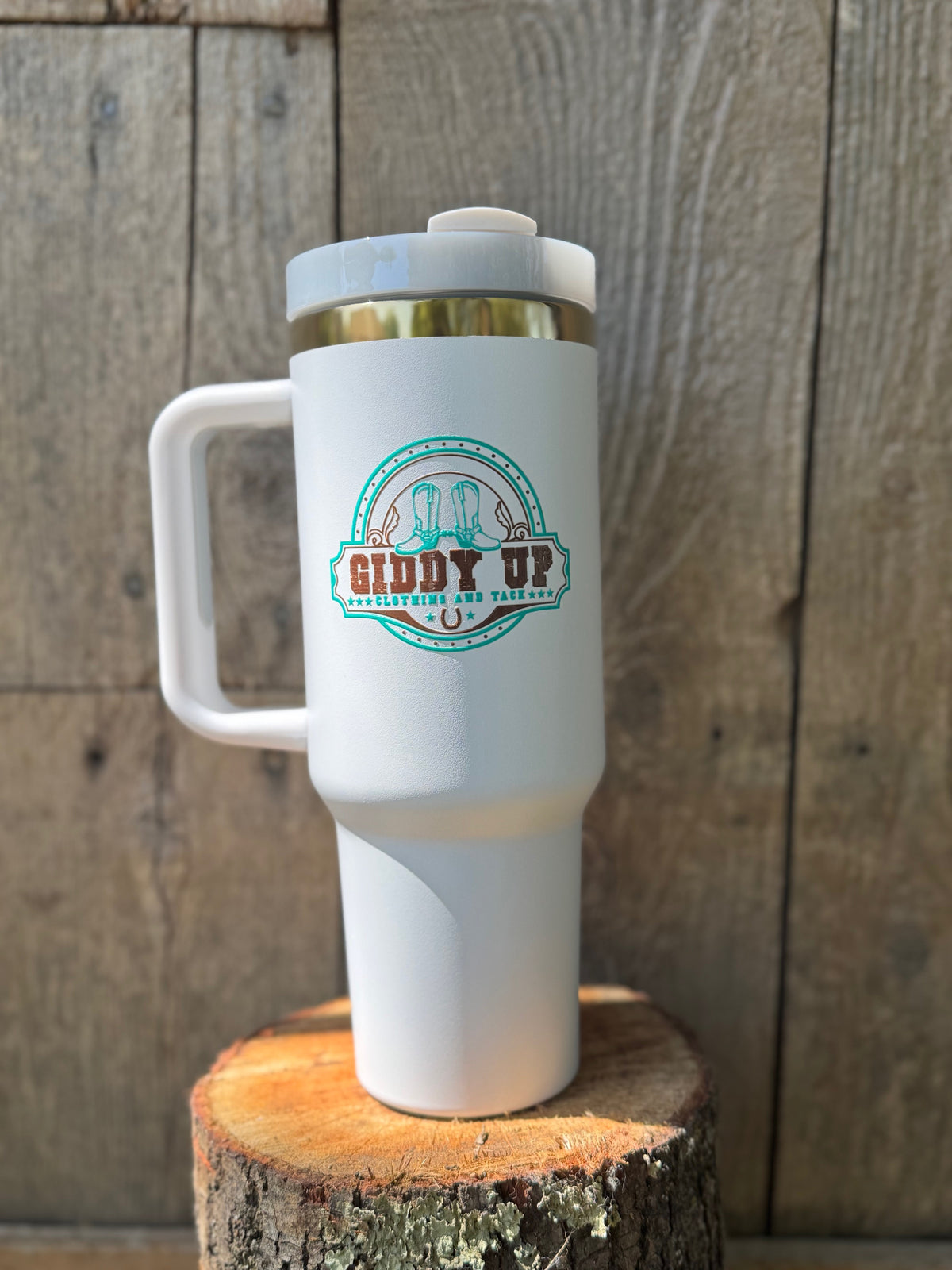 40 oz Tumbler with Giddy Up Logo – Hot or Cold for Hours