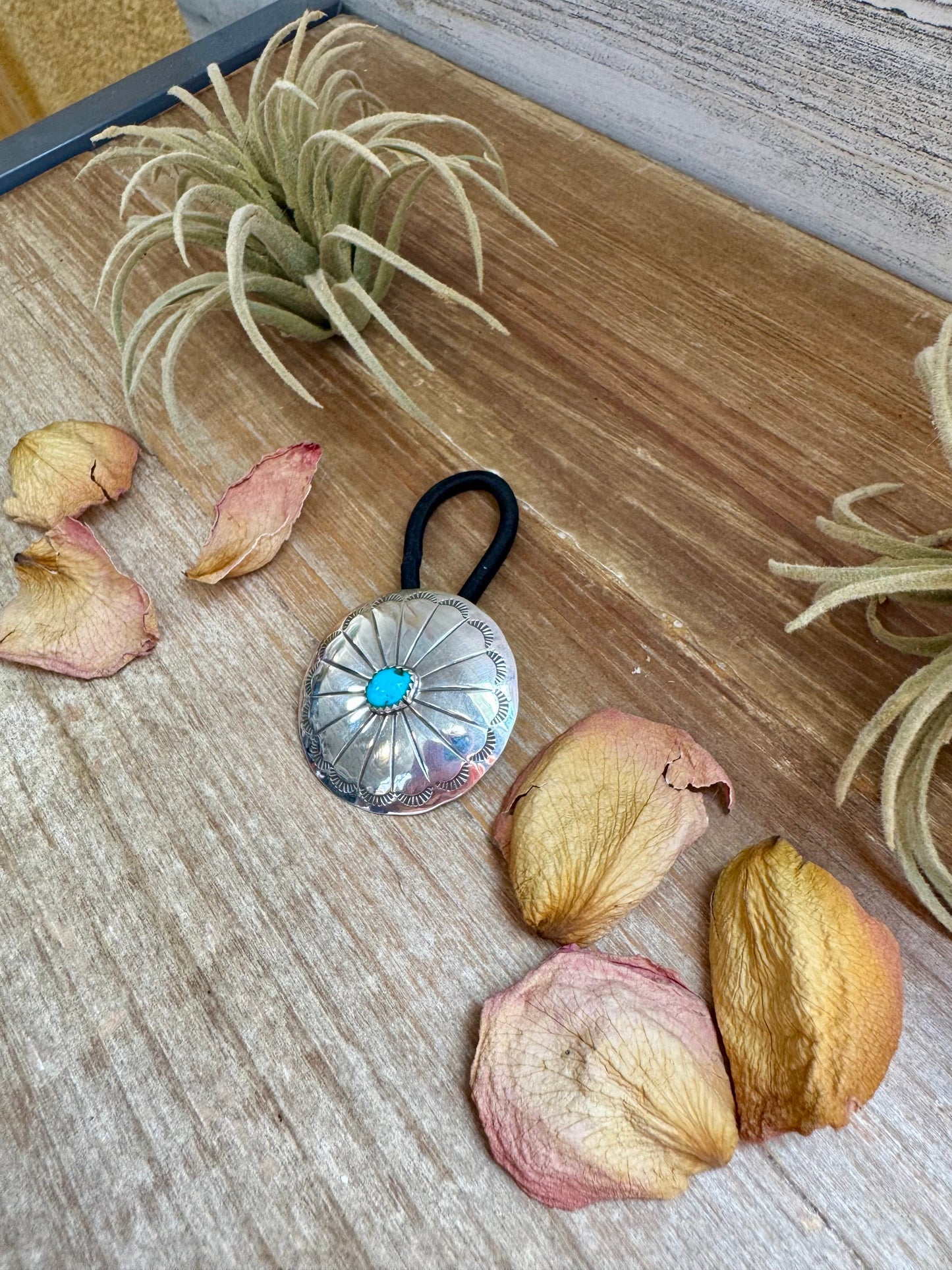 Sterling Silver Hair Tie – Kingman Turquoise Concho