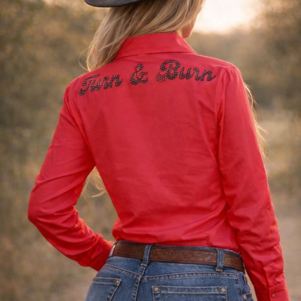 Black Crystal Turn & Burn Classic Fit Button-Up Rodeo Shirt -Red