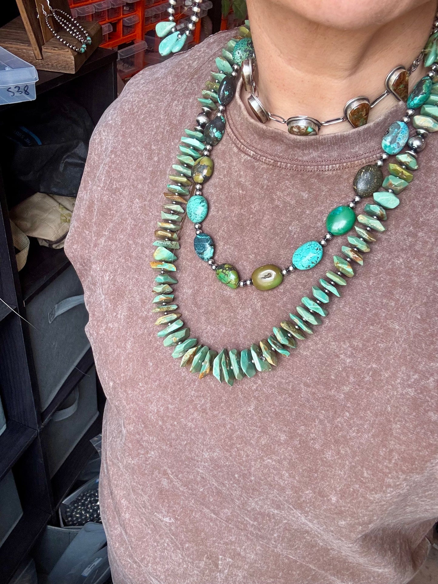 28.5-Inch Faceted Freeform Turquoise Necklace with Sterling Accents – Handmade Statement Piece