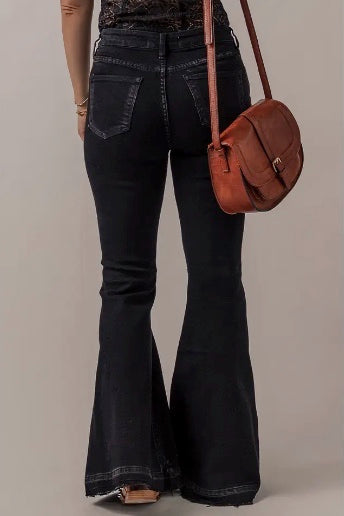 High Waist Button Front Flare Jeans