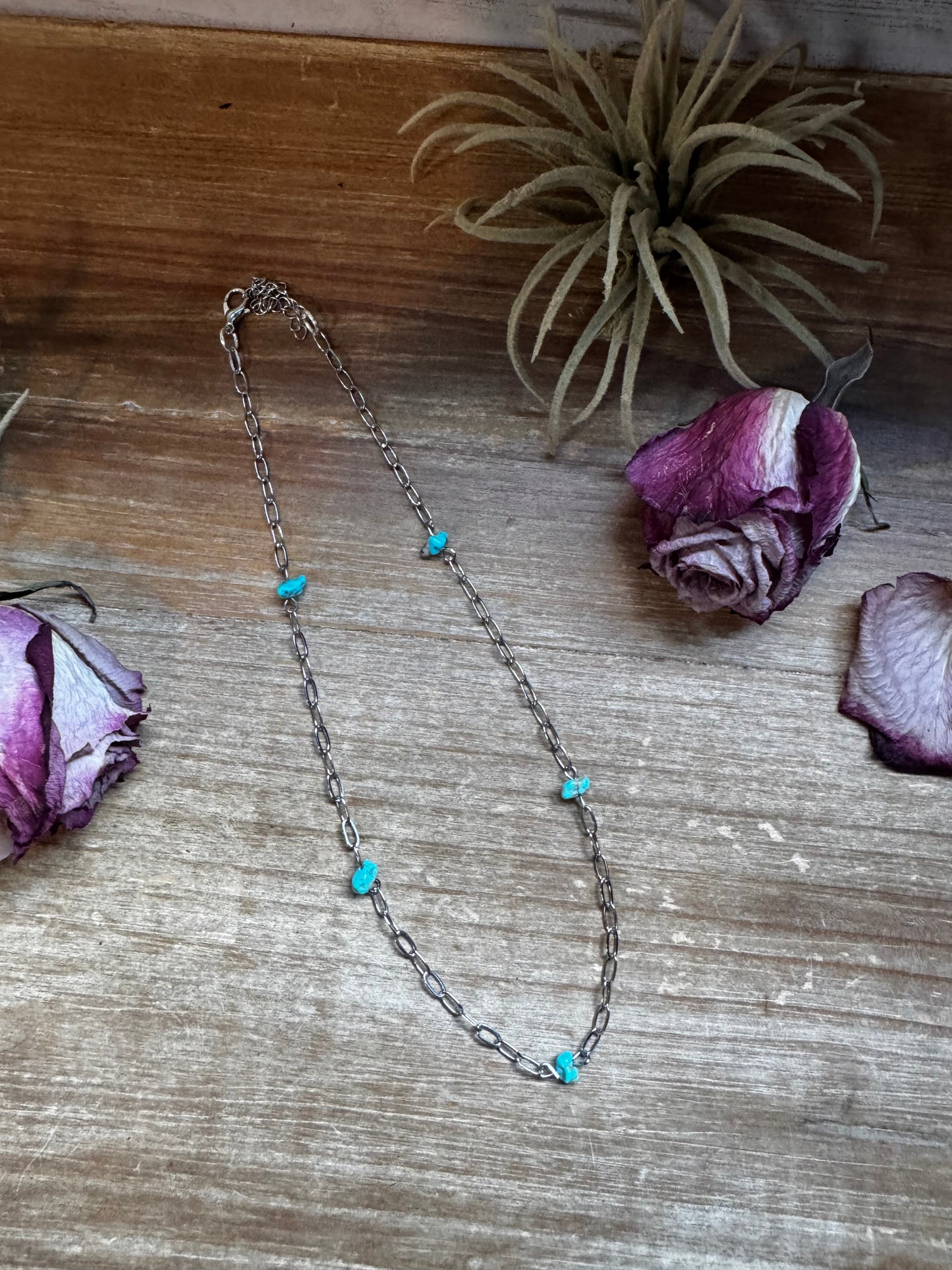 Sleeping Beauty Turquoise Necklace – Silver-Plated Paperclip Chain – Handmade by The Bijoux FAB – 15"