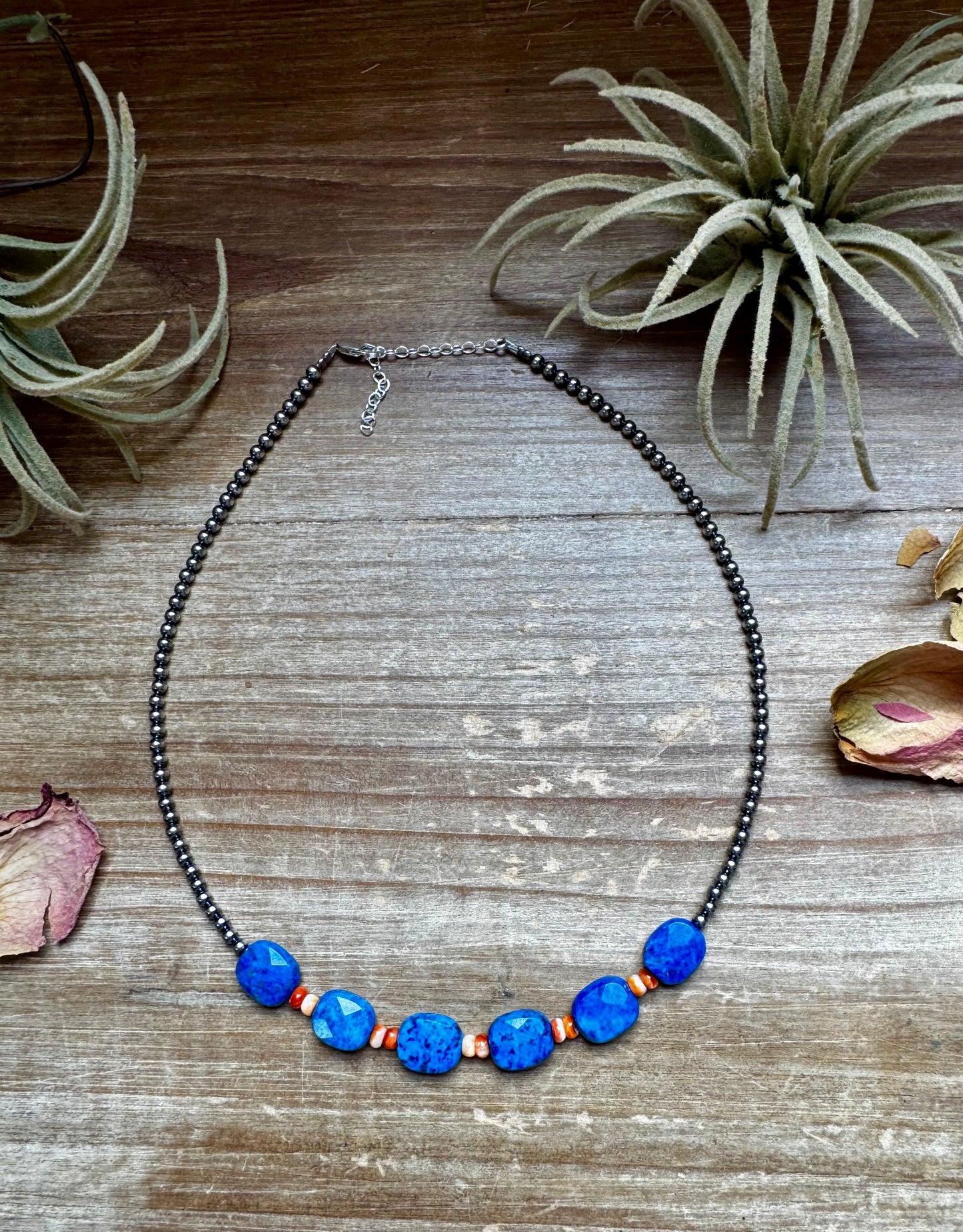 Sterling Silver & Spiny Oyster Choker with Lapis – Summer Necklace