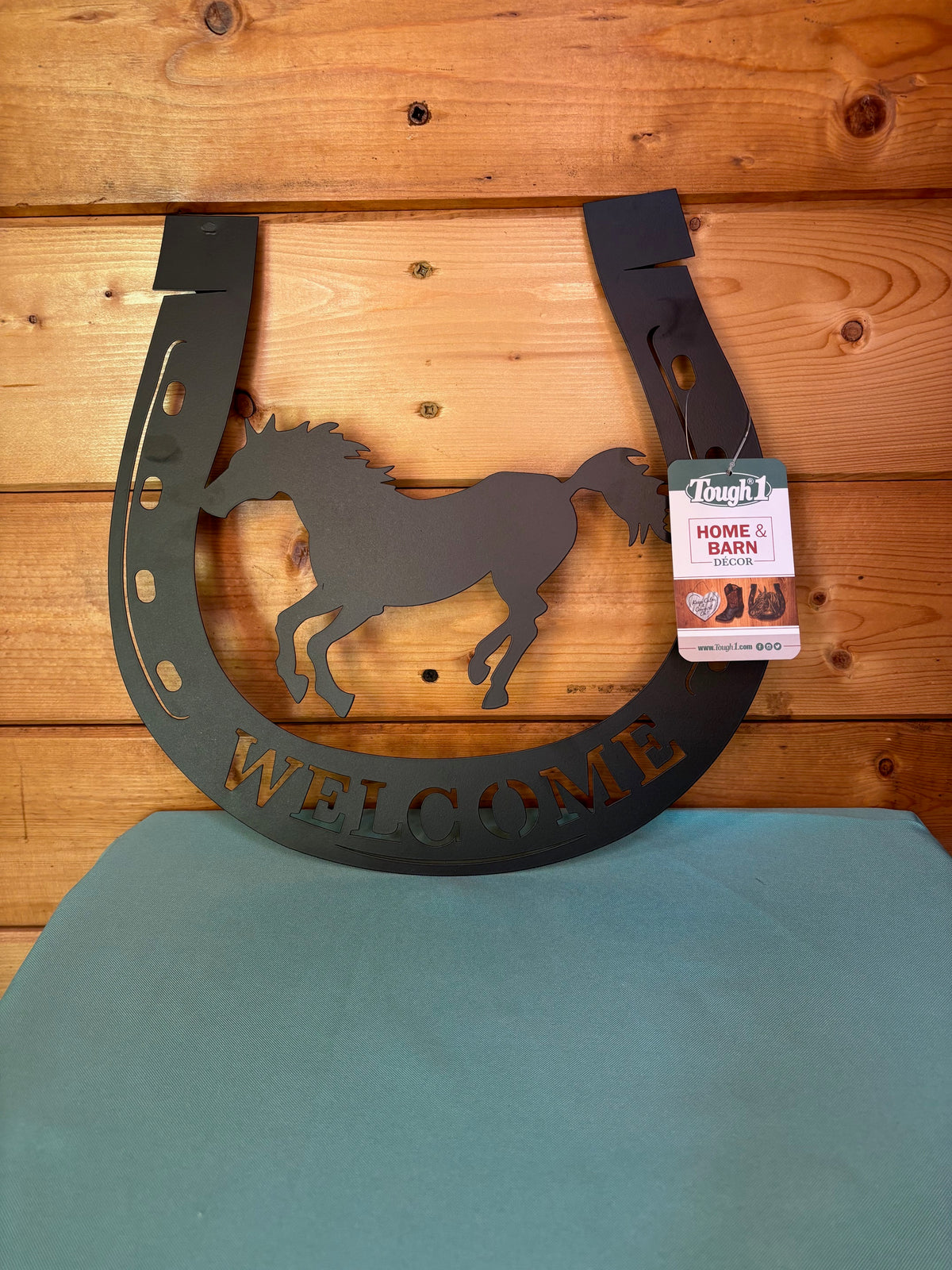 Horseshoe Metal Welcome Sign – Black Powder Coated, 12¼" x 12¼"