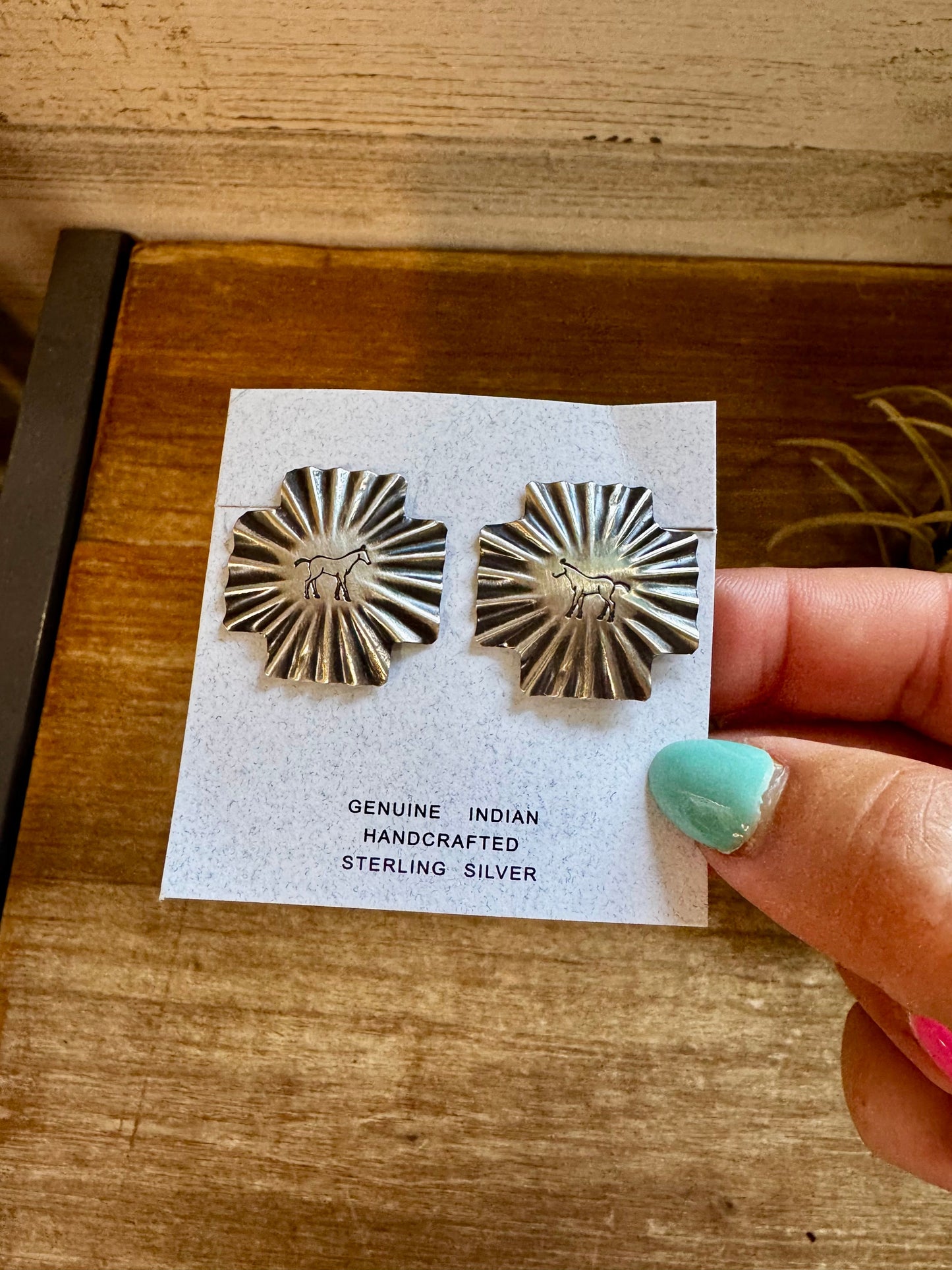 Square Cross Stud Earrings with Horse Stamp – Sterling Silver