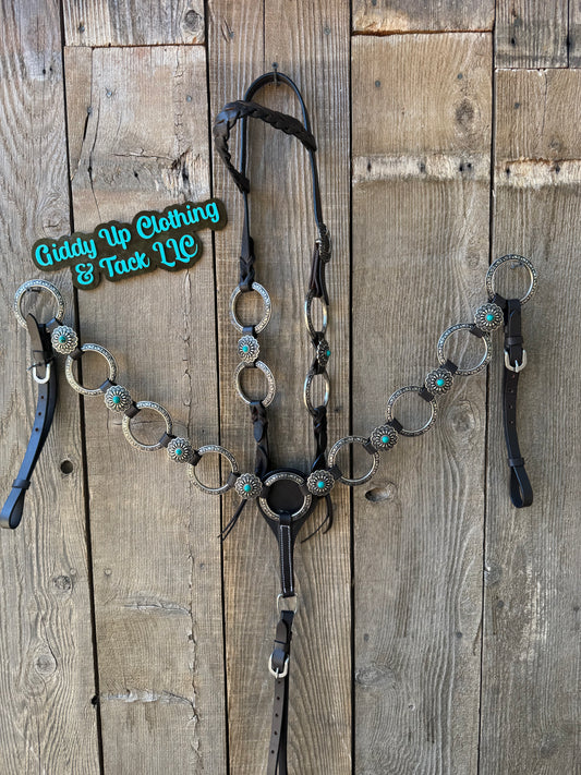 Leather Ring Tack Set – Western Breast Collar & Headstall