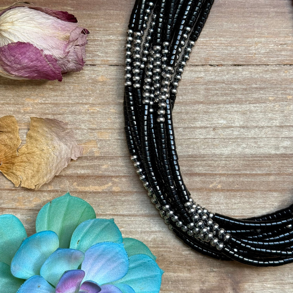 16” Black Onyx Necklace – Sterling Silver Pearls