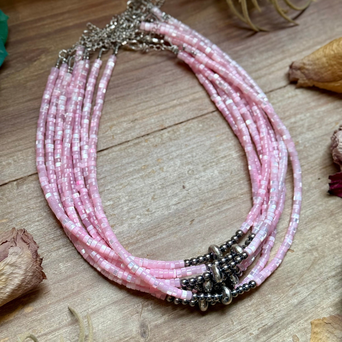 Pink Shell Heishi Necklace  – 14"