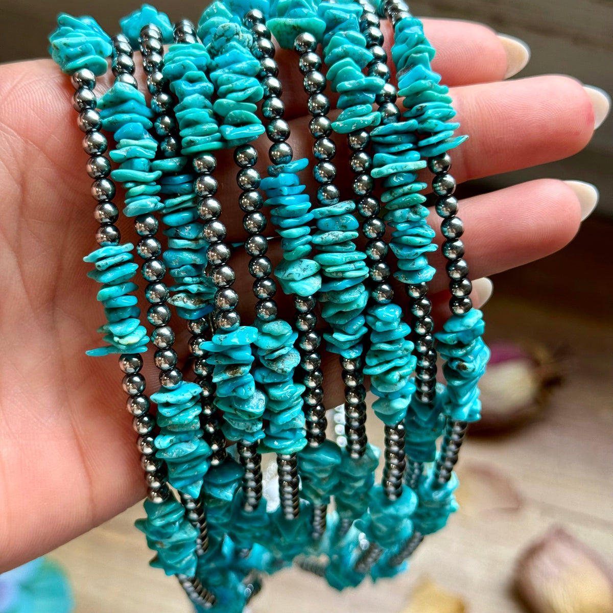 16” Light Blue Turquoise Chip Necklace