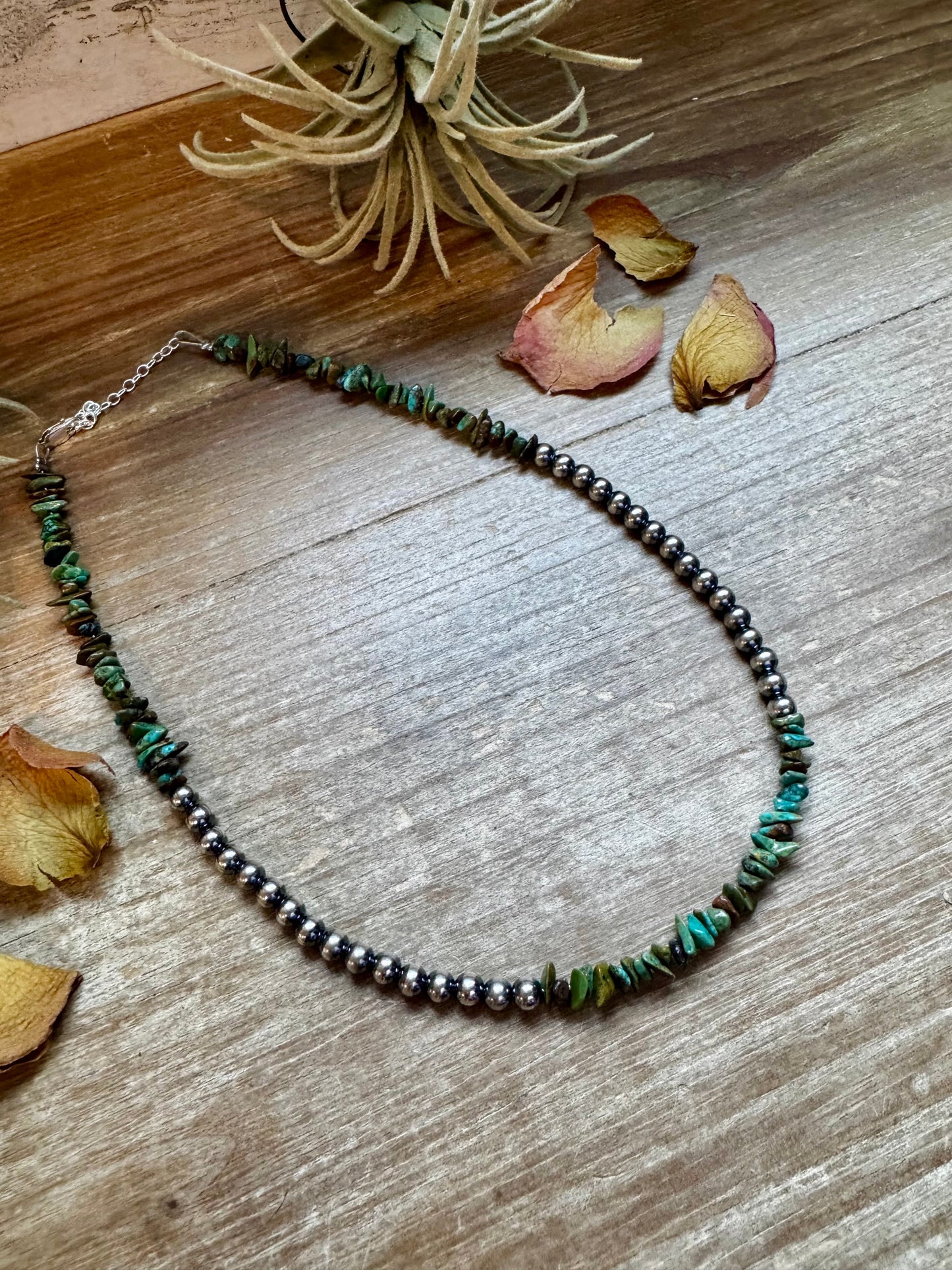 Sterling Silver Pearl & Turquoise Necklace – 16" + Extender