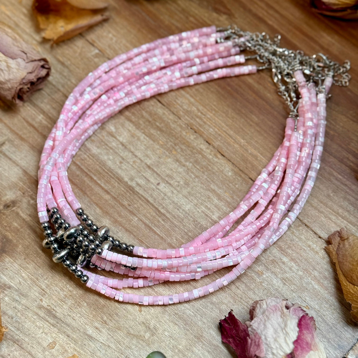 Pink Shell Heishi Necklace  – 14"