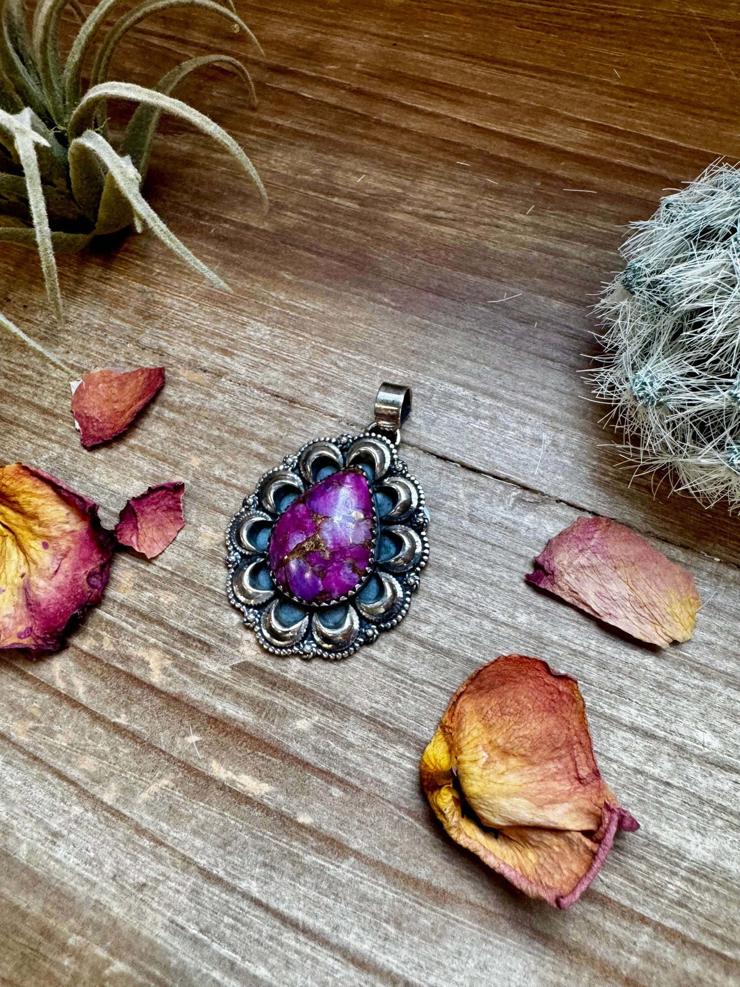 Big Pendant - Purple Dhalia & Sterling Silver