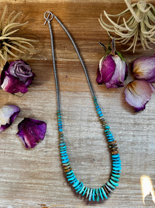 Tri-Color Turquoise & Hematite Necklace – 23"