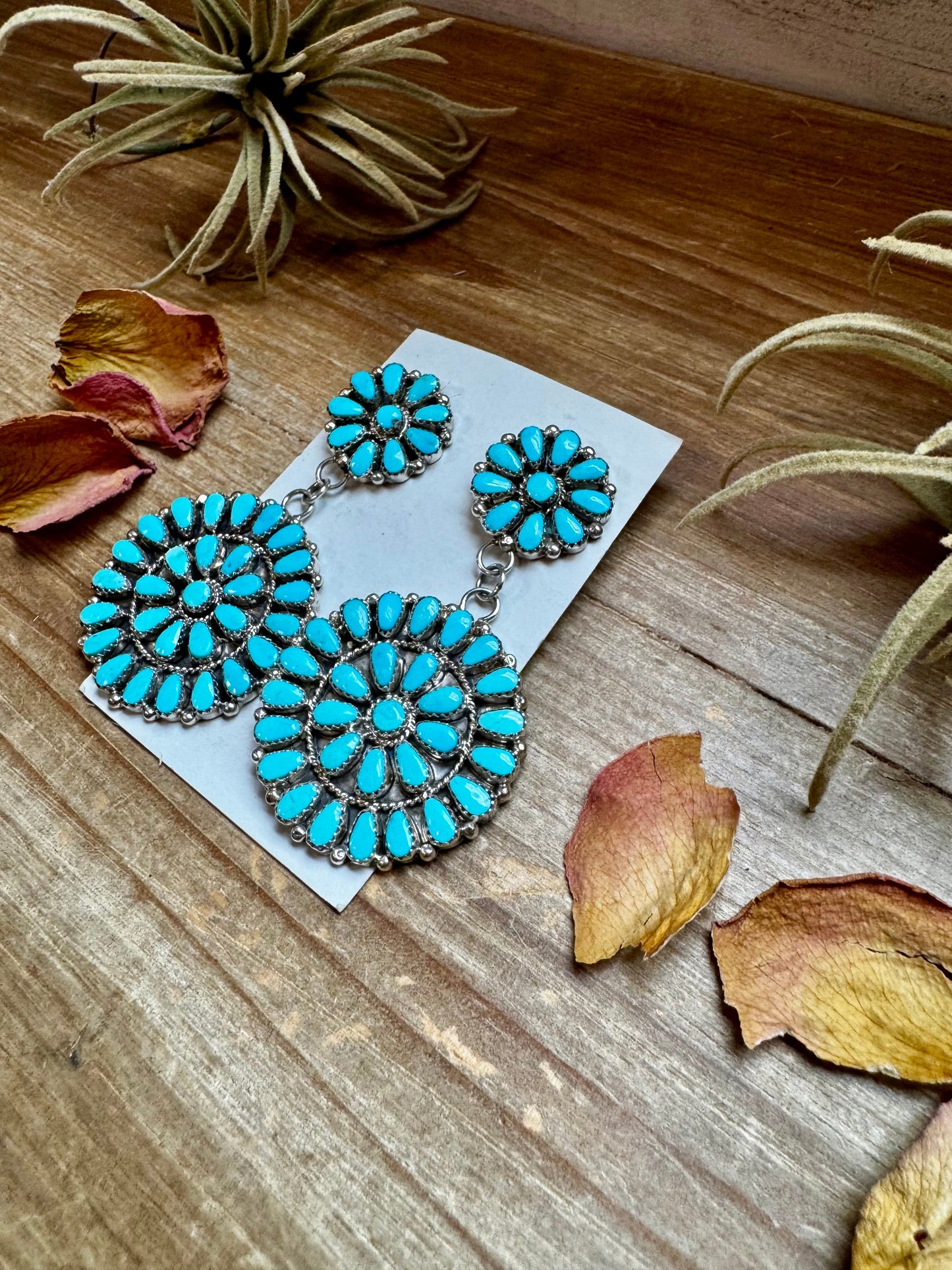 Big Cluster Dangle Earrings – Sleeping Beauty Turquoise & Sterling Silver