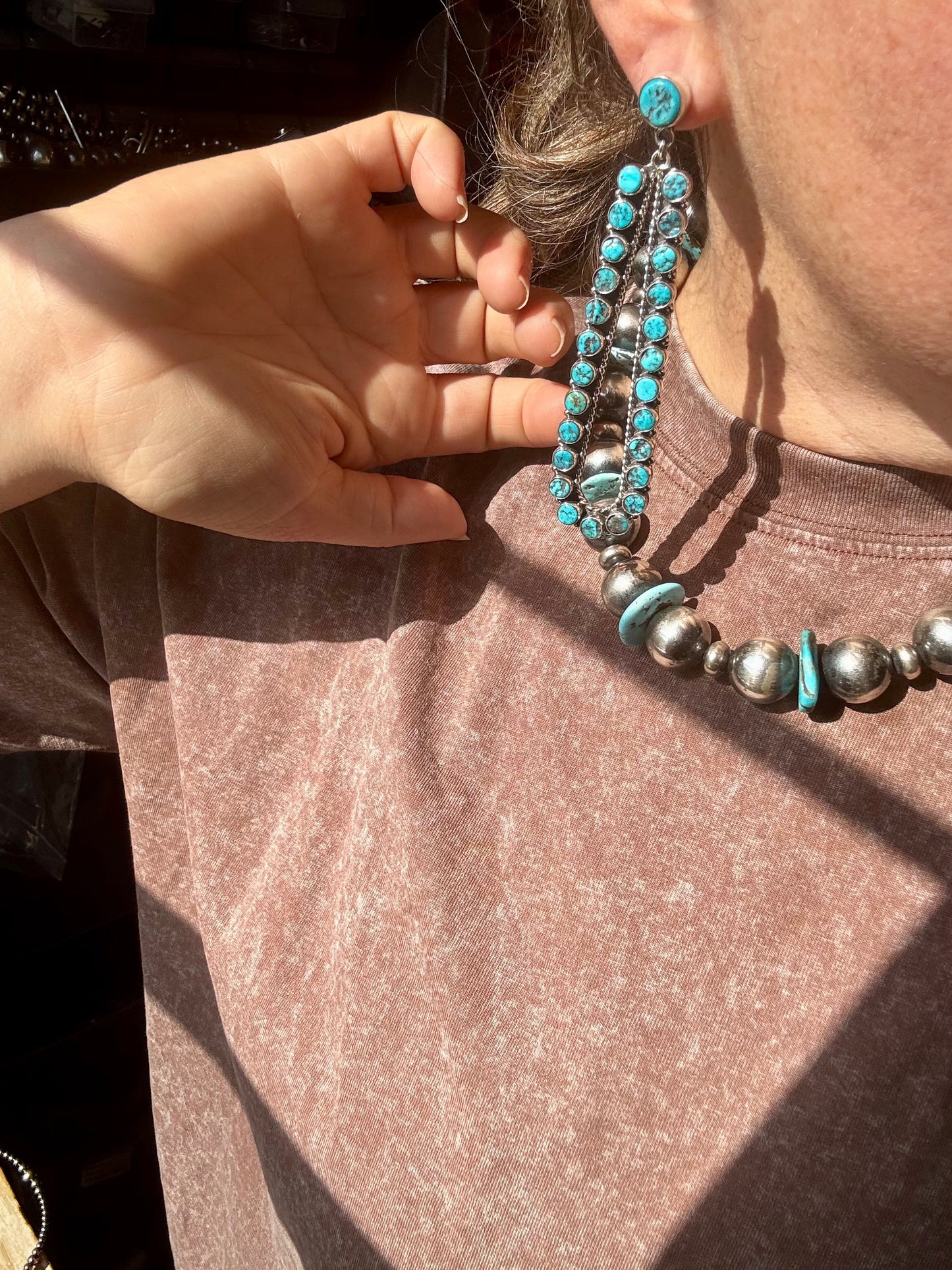 Sterling Silver Long Teardrop Earrings with Kingman Turquoise – 4 Inch, Post Style, USA Made