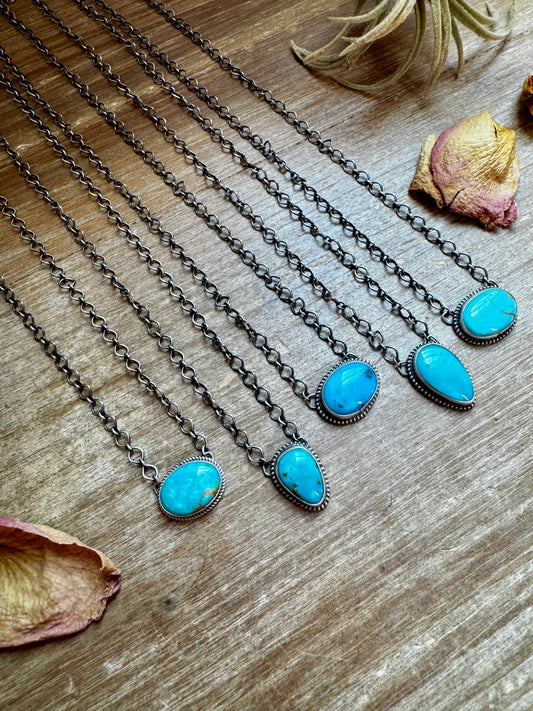 18 inch Sterling Silver Chain with Turquoise