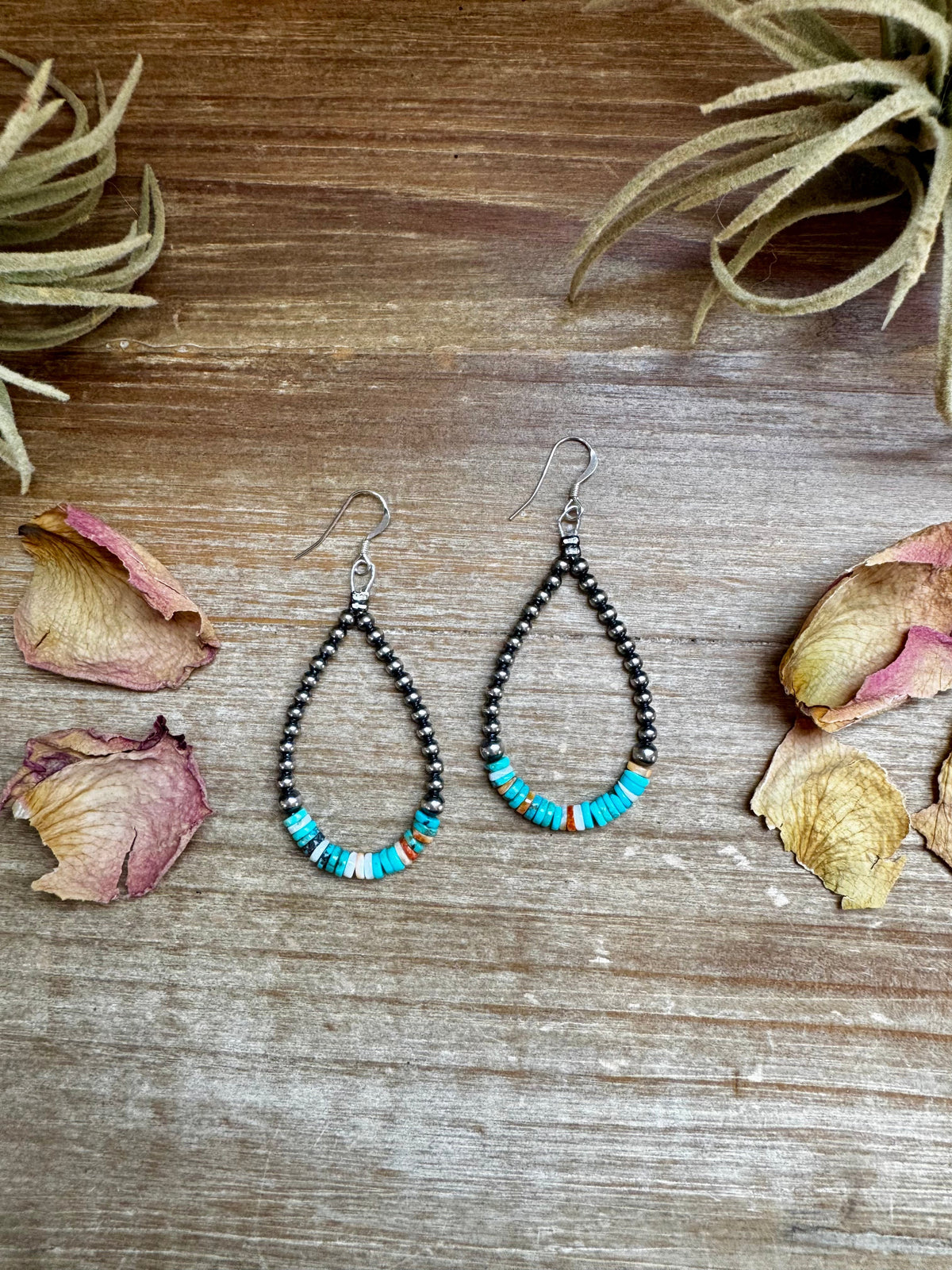 Sterling Silver Pearl & Colorful Heishi Drop Earrings