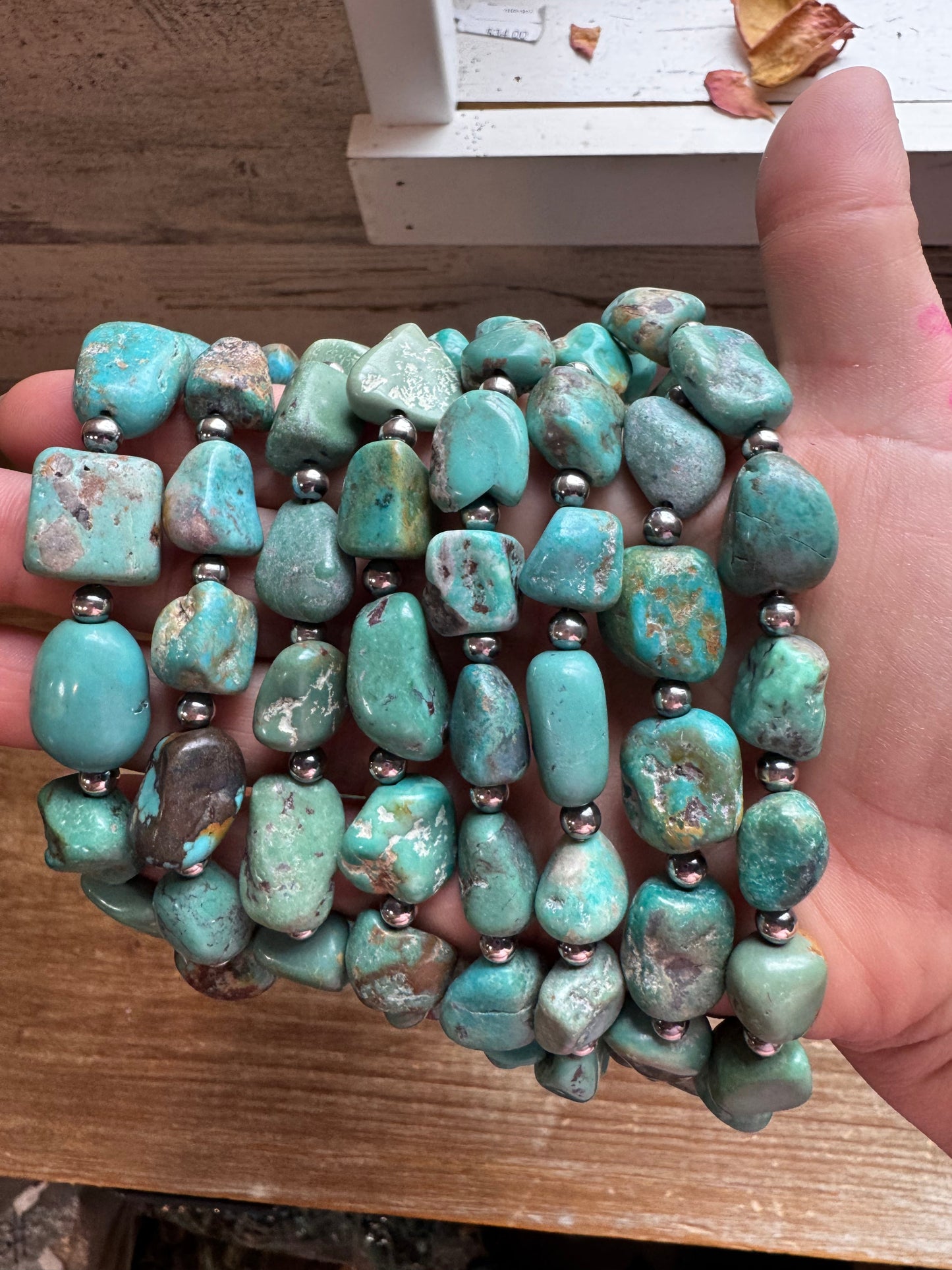 19-Inch Turquoise Nugget Necklace with 4mm Sterling Silver Pearls