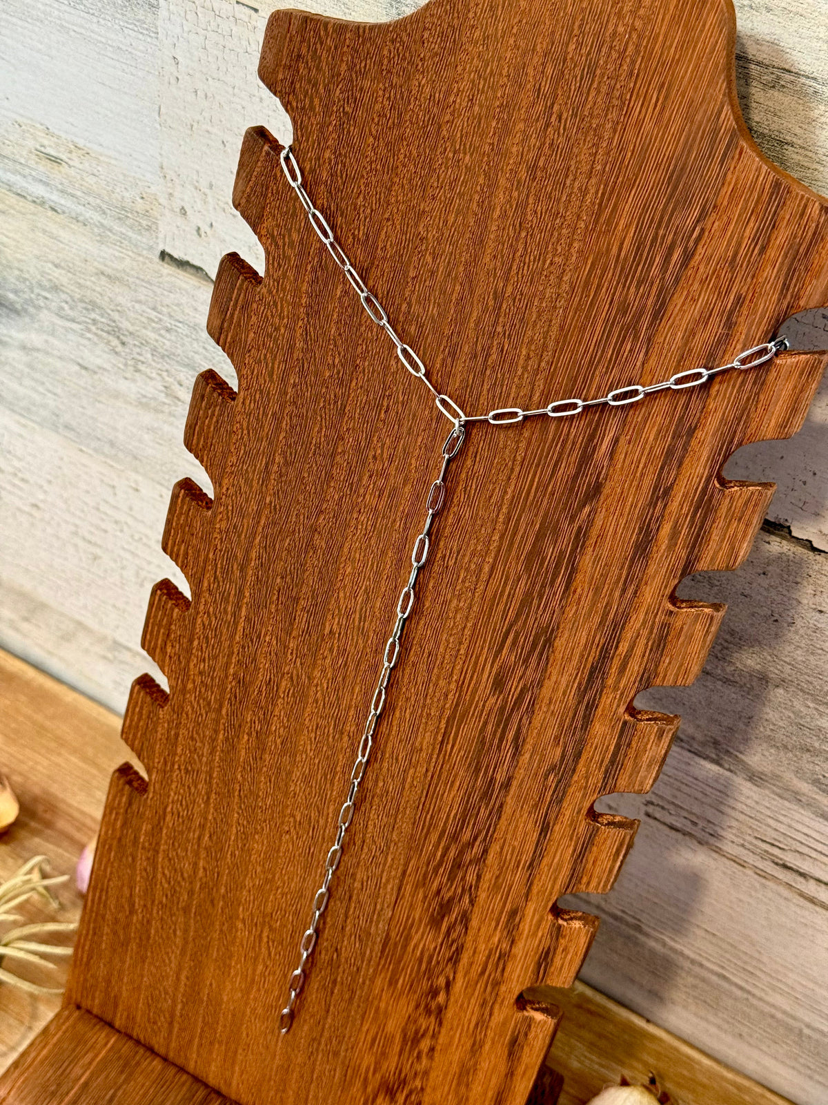 Silver Lariat necklace - paperclip chain