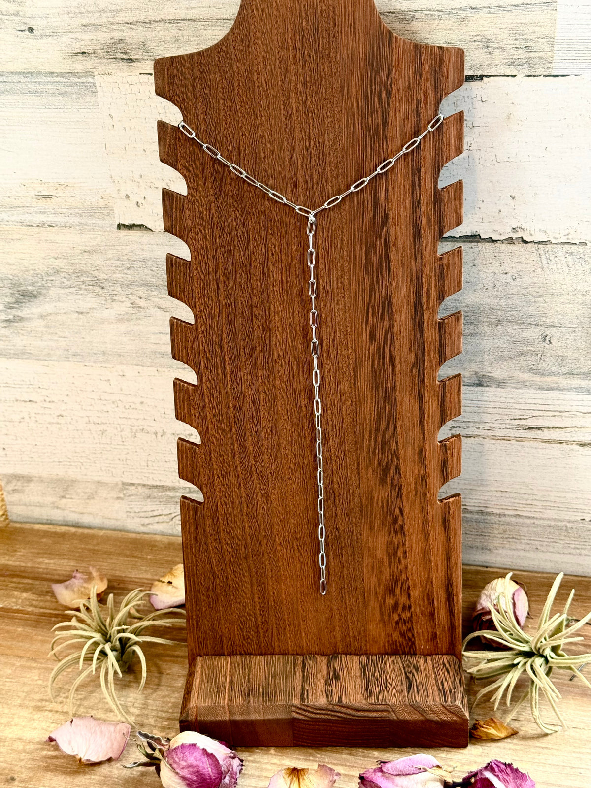 Silver Lariat necklace - paperclip chain