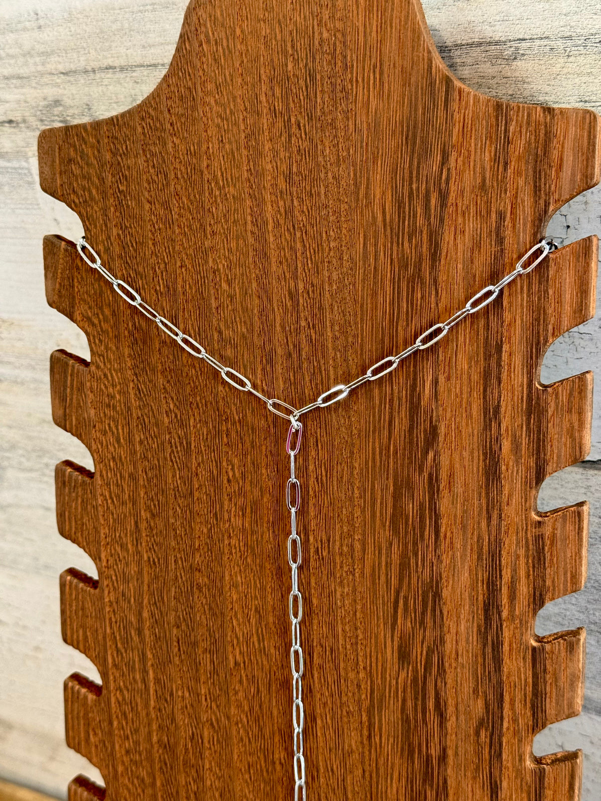 Silver Lariat necklace - paperclip chain