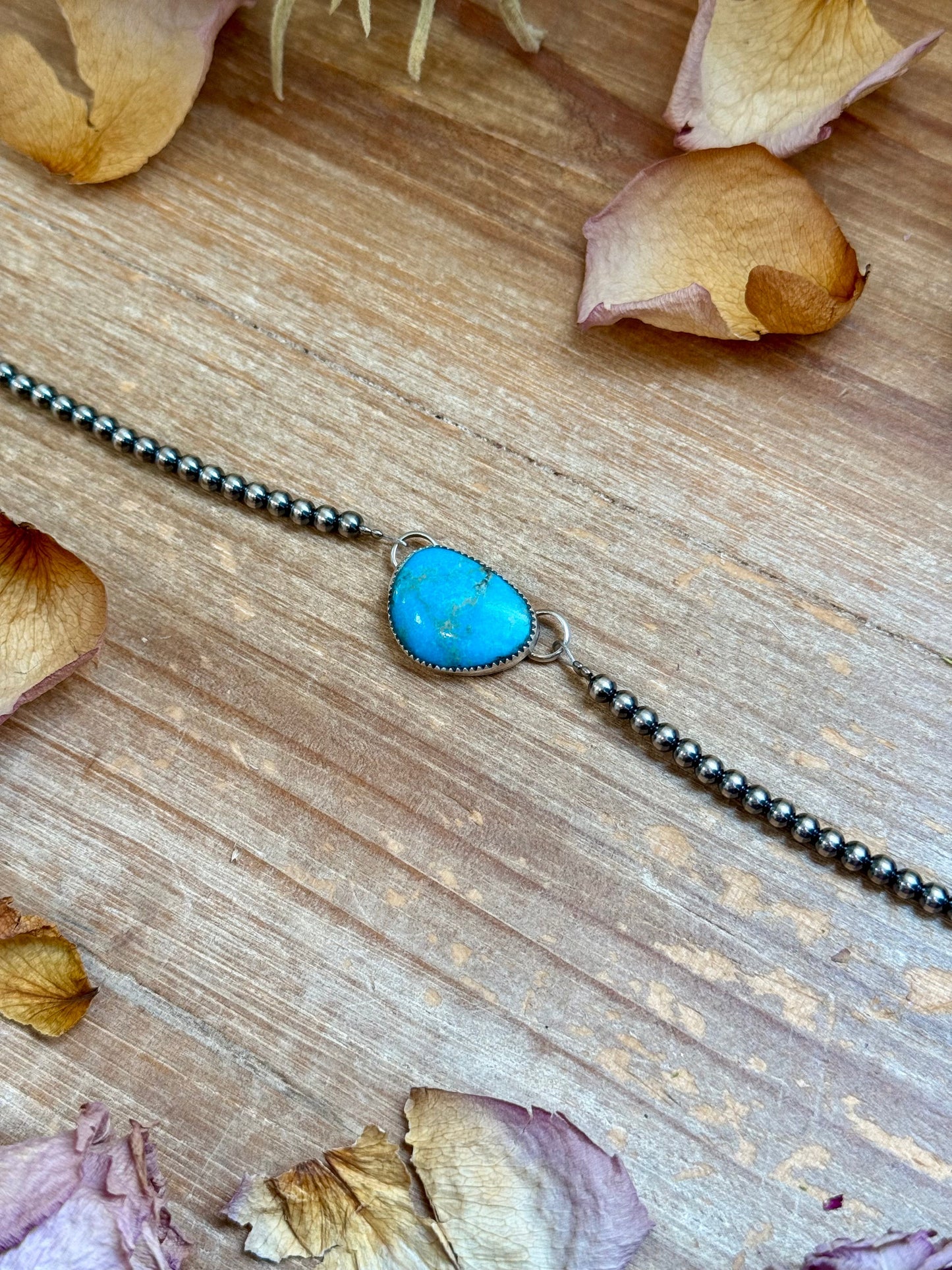 Sterling Silver & Turquoise Choker – 13” + Extender – 4 mm Pearls – Handmade In-House