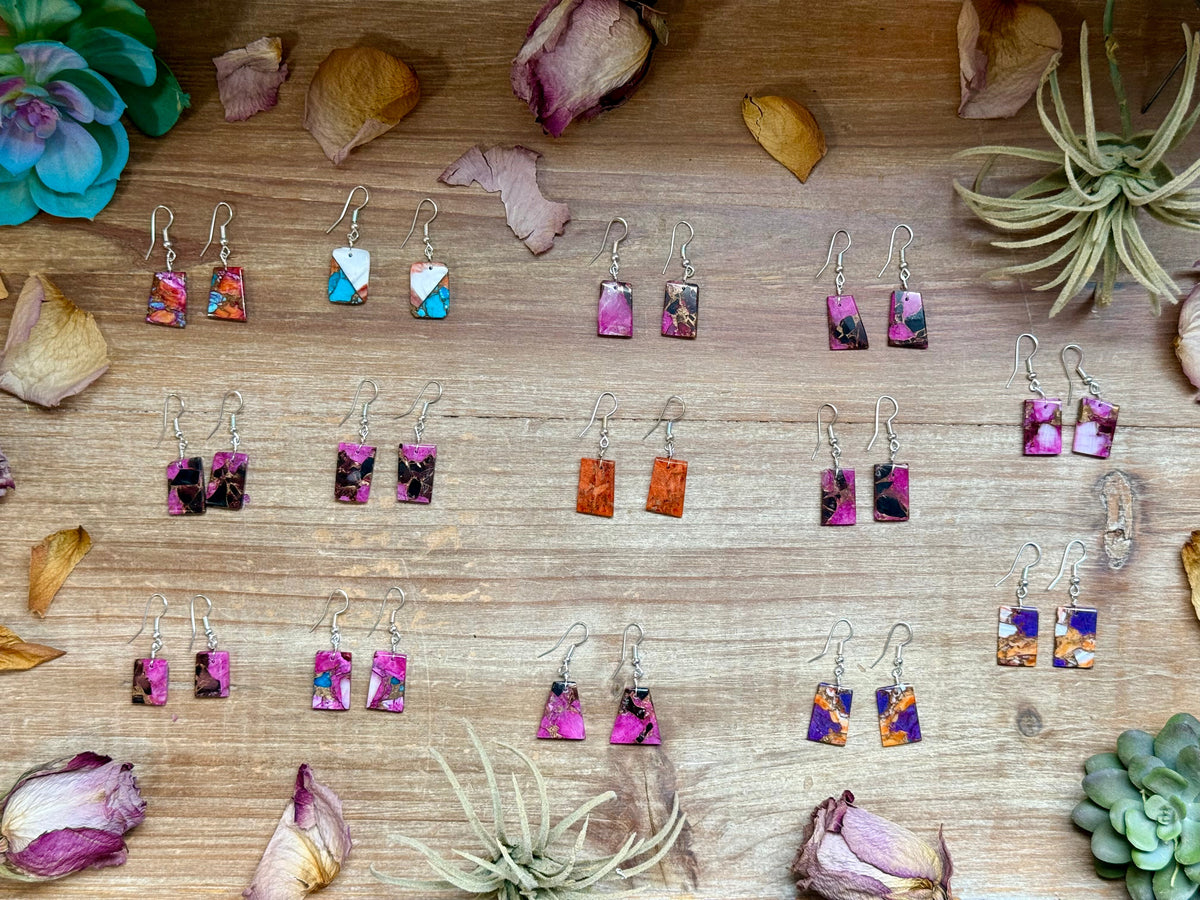 Slab Earrings – Lightweight Dangle – 1.5” – Made in USA – Multiple Stone Options