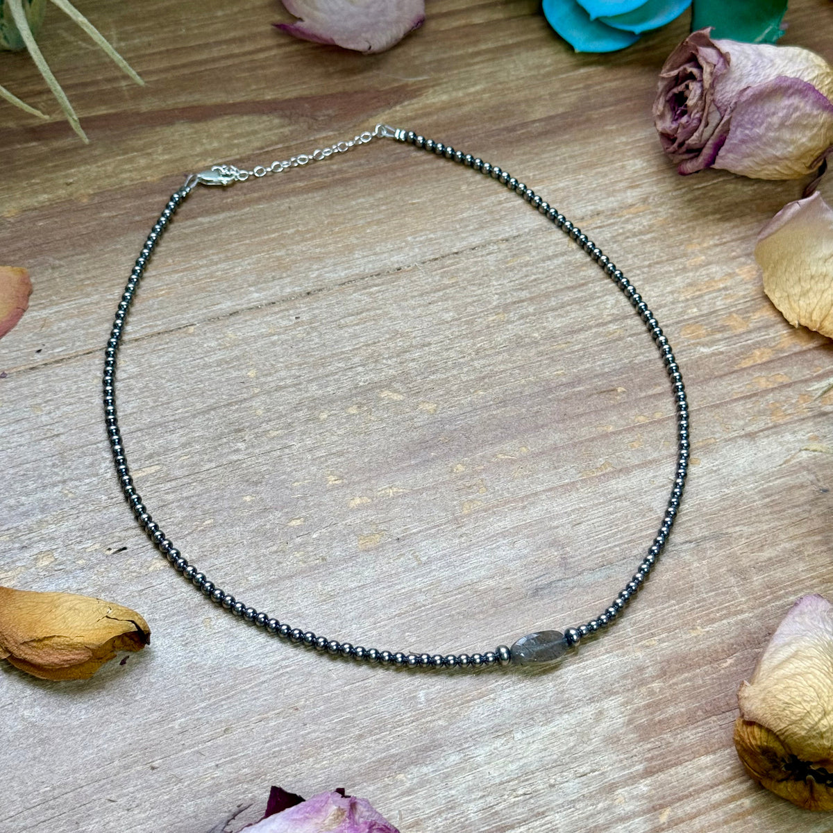 Sterling Silver Pearl & Labradorite Necklace – 16”
