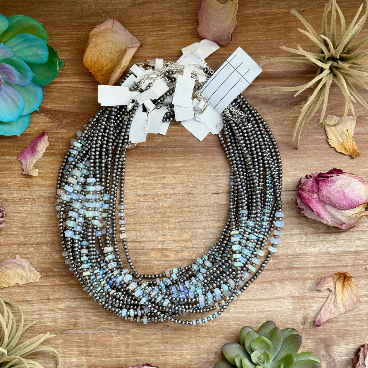 White Opal Necklace – Smooth 3 mm Beads – 16”