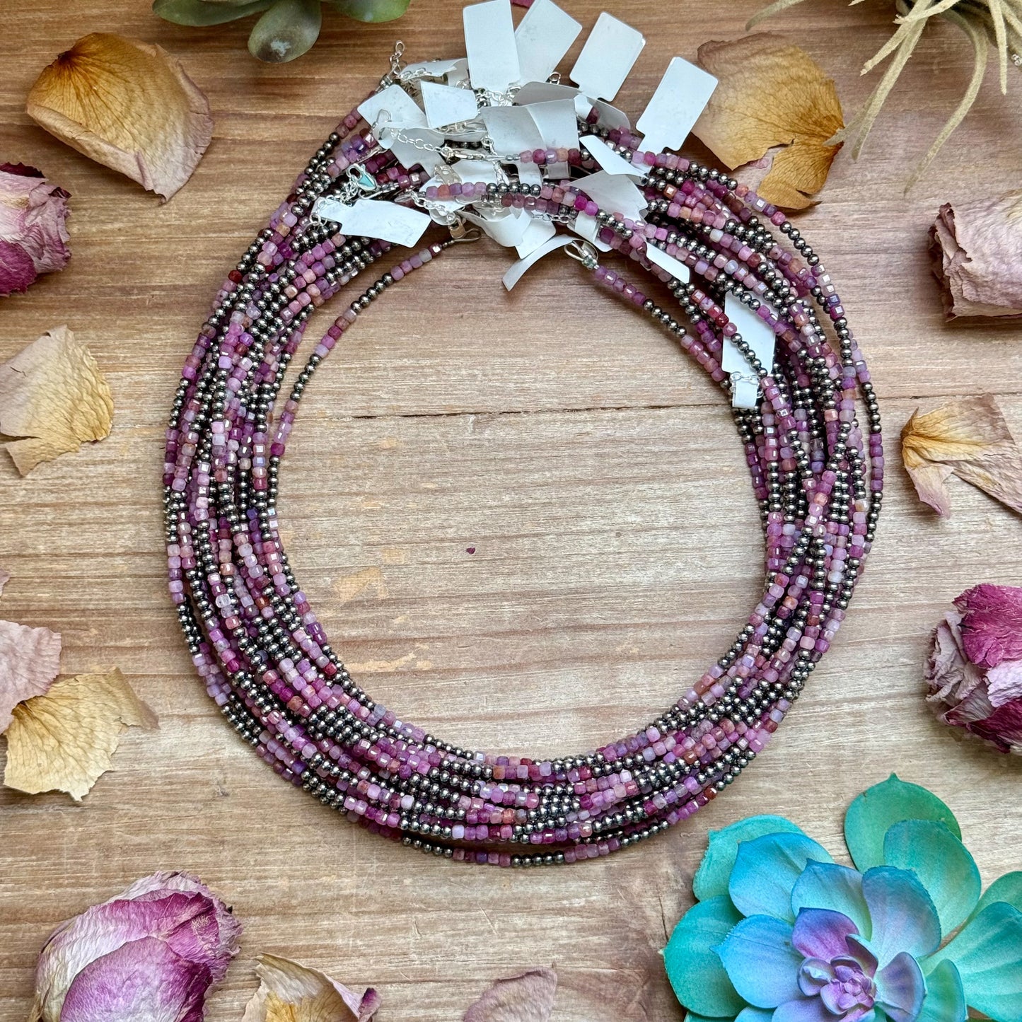 Natural Cubic Ruby Necklace with Sterling Silver Pearls – 19”