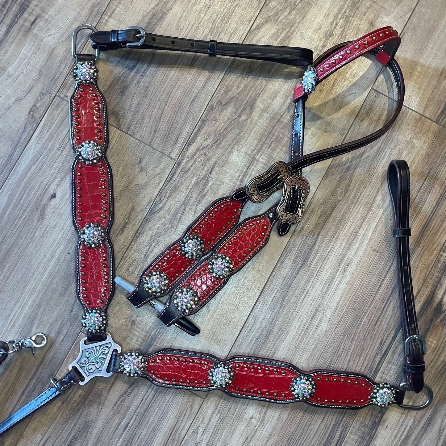 READY TO SHIP Red Aligator texture Western tack set (BHT010)