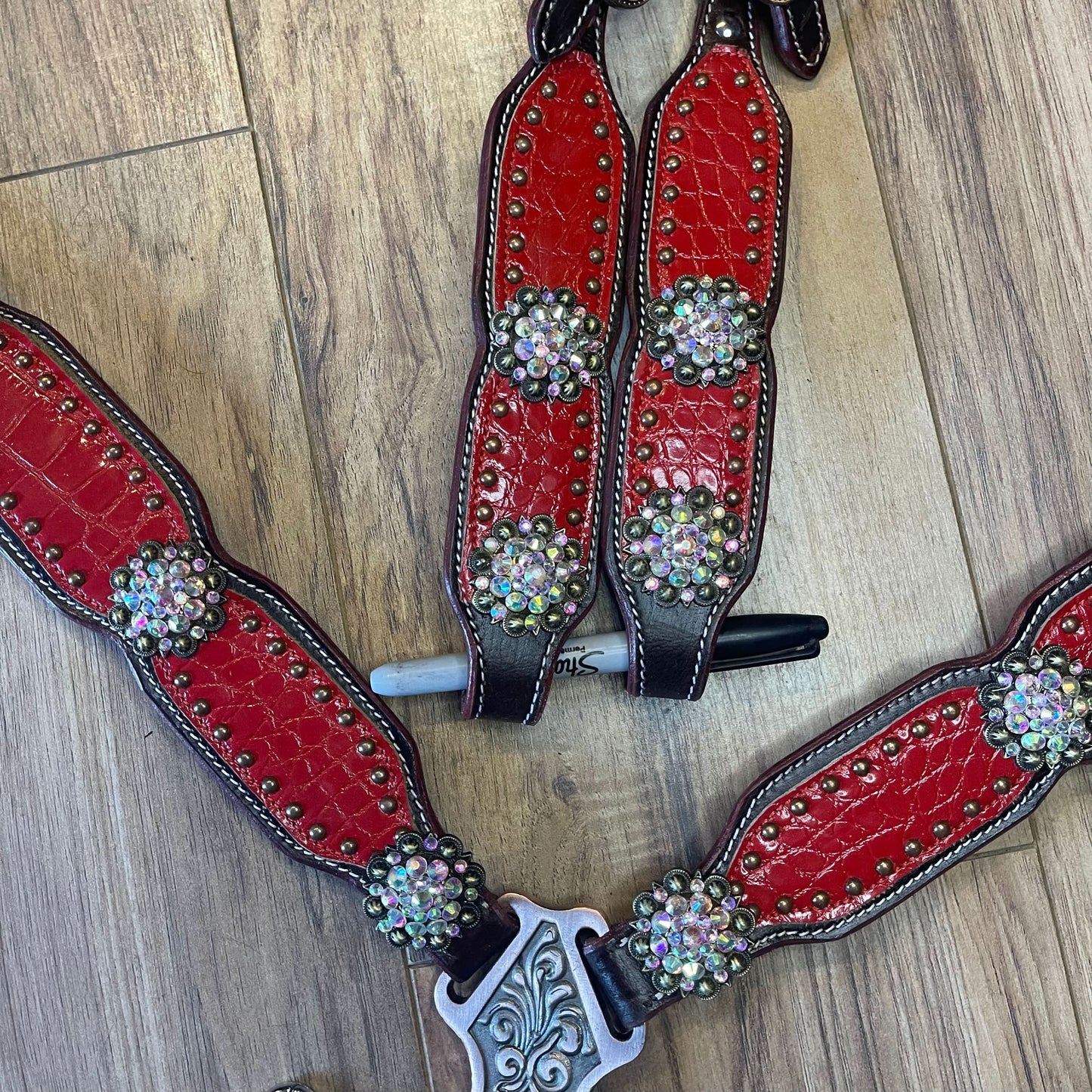 READY TO SHIP Red Aligator texture Western tack set (BHT010)