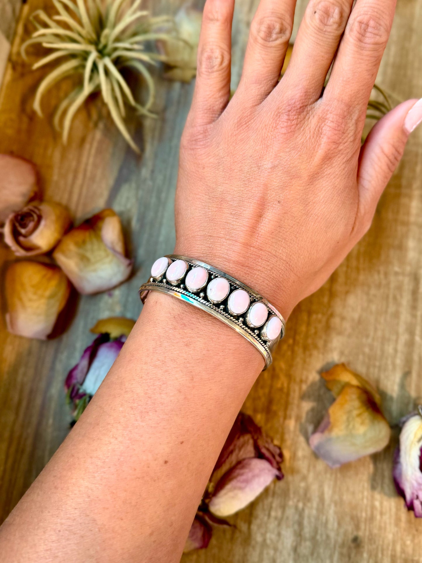 Sterling Silver Pink Conch Cuff Bracelet