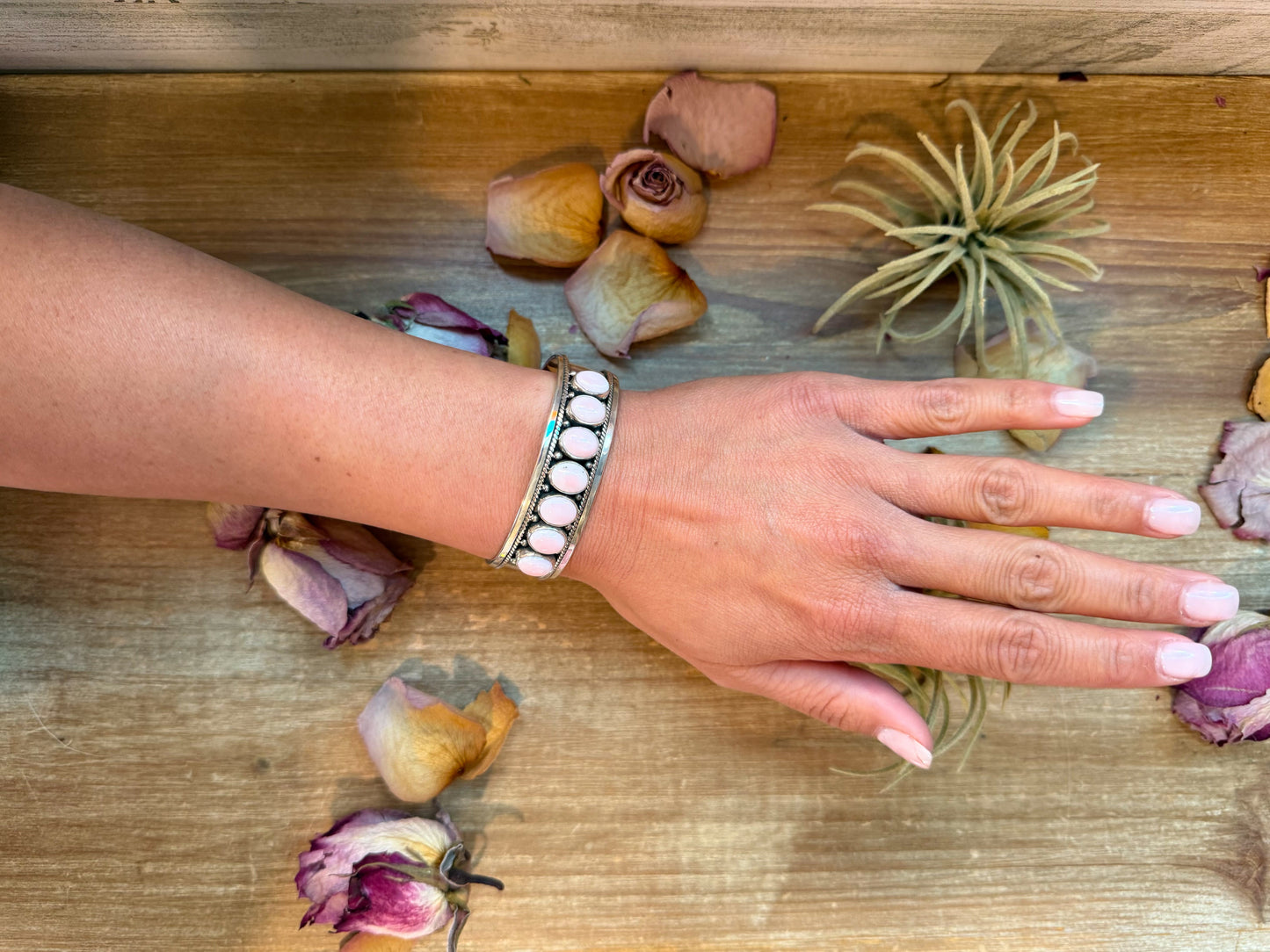 Sterling Silver Pink Conch Cuff Bracelet