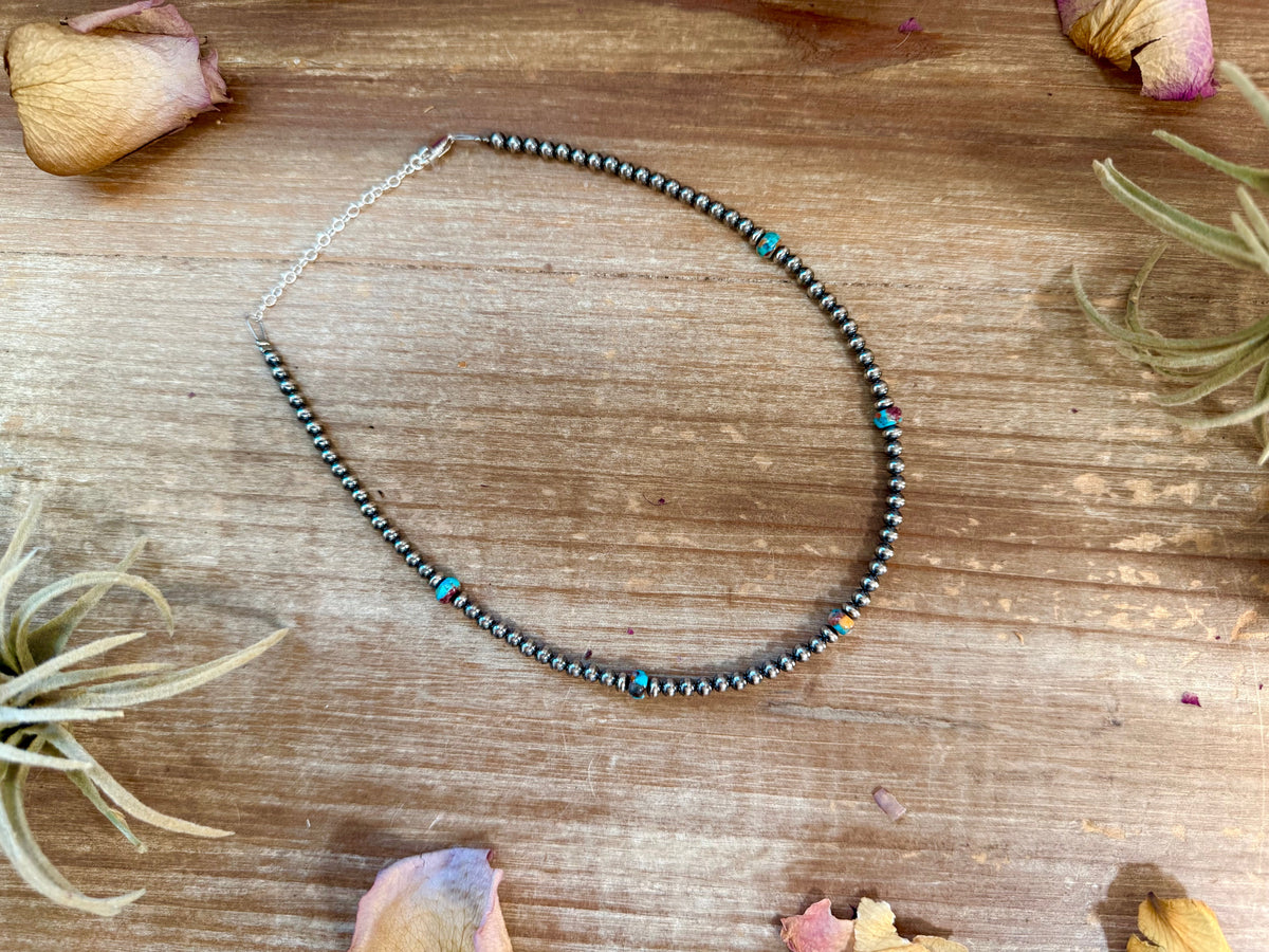 Mohave & Sterling Silver Beaded Necklace – 4 mm Sterling + 6 mm Mohave