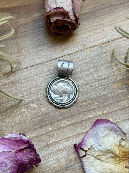 Sterling Silver Buffalo Nickel Pendant – Rope Border – Artist Jason Ogg