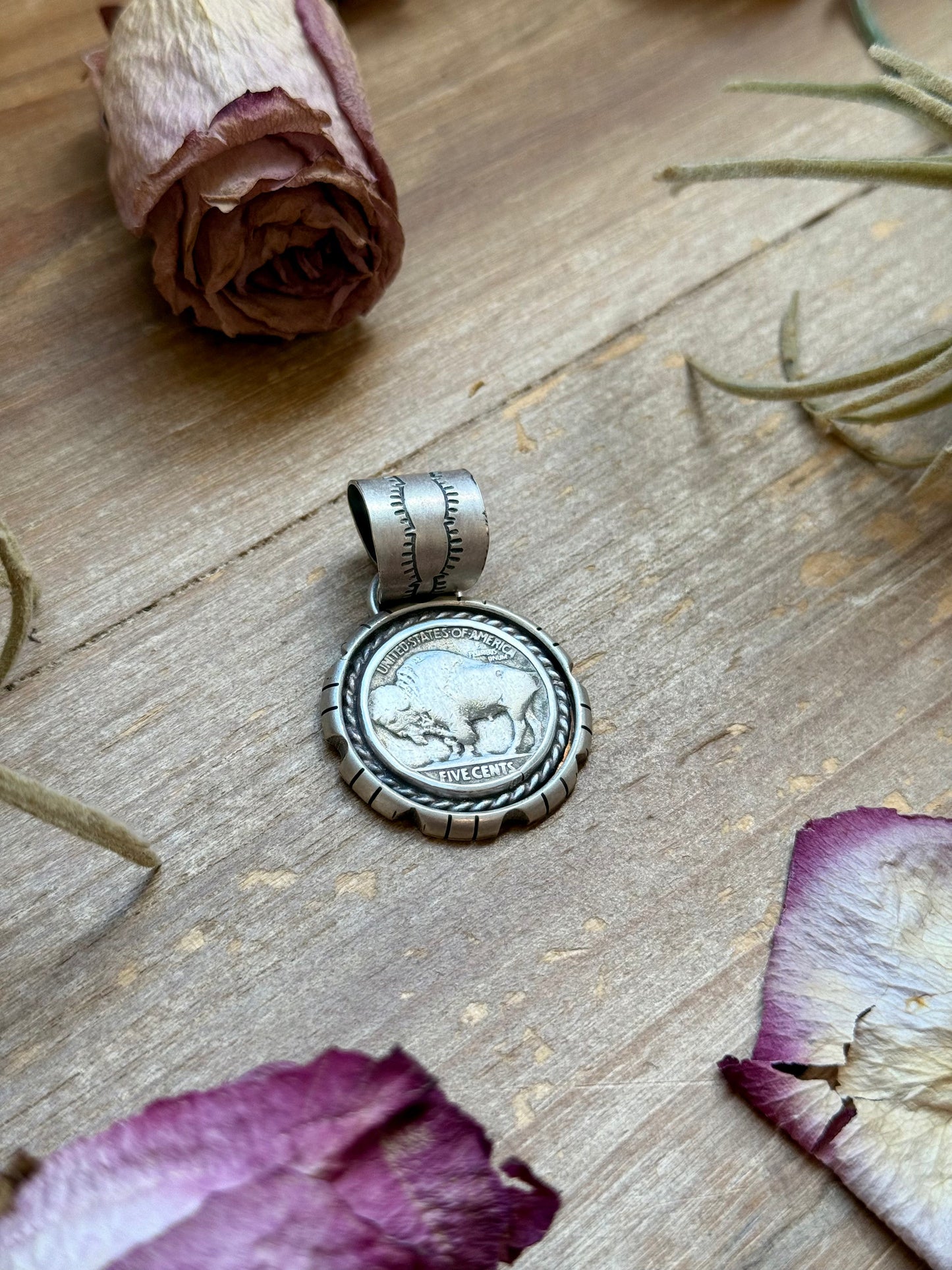 Sterling Silver Buffalo Nickel Pendant – Rope Border – Artist Jason Ogg