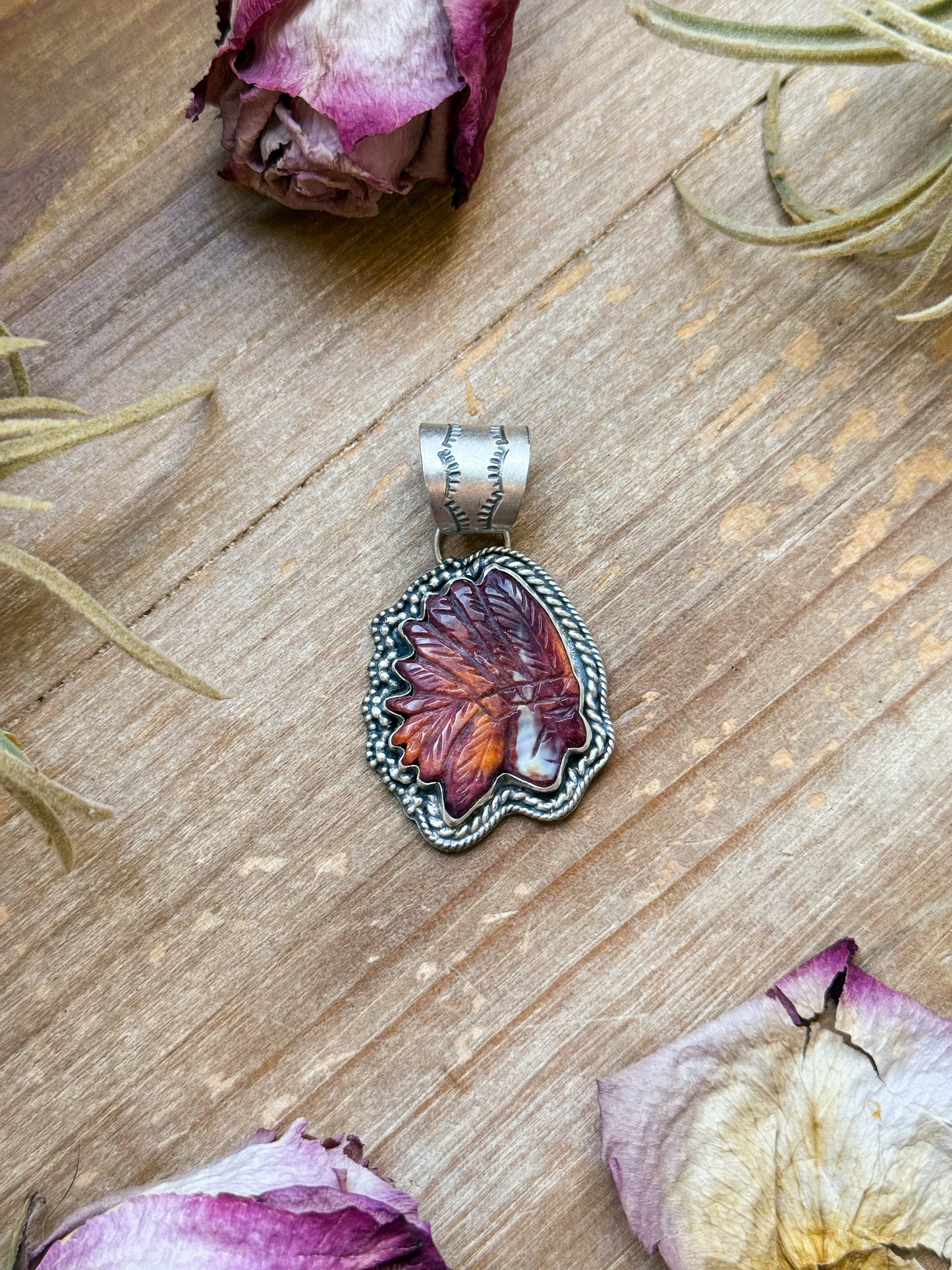 Sterling Silver Sunset Purple Spiny Oyster Chief Head Pendant – Handmade by Artist Shay Pfeiffer