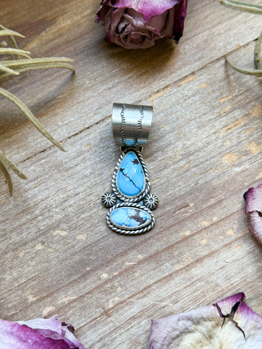 Sterling Silver Golden Hill Turquoise Drop Bar Pendant – Handmade by Jason Oggs