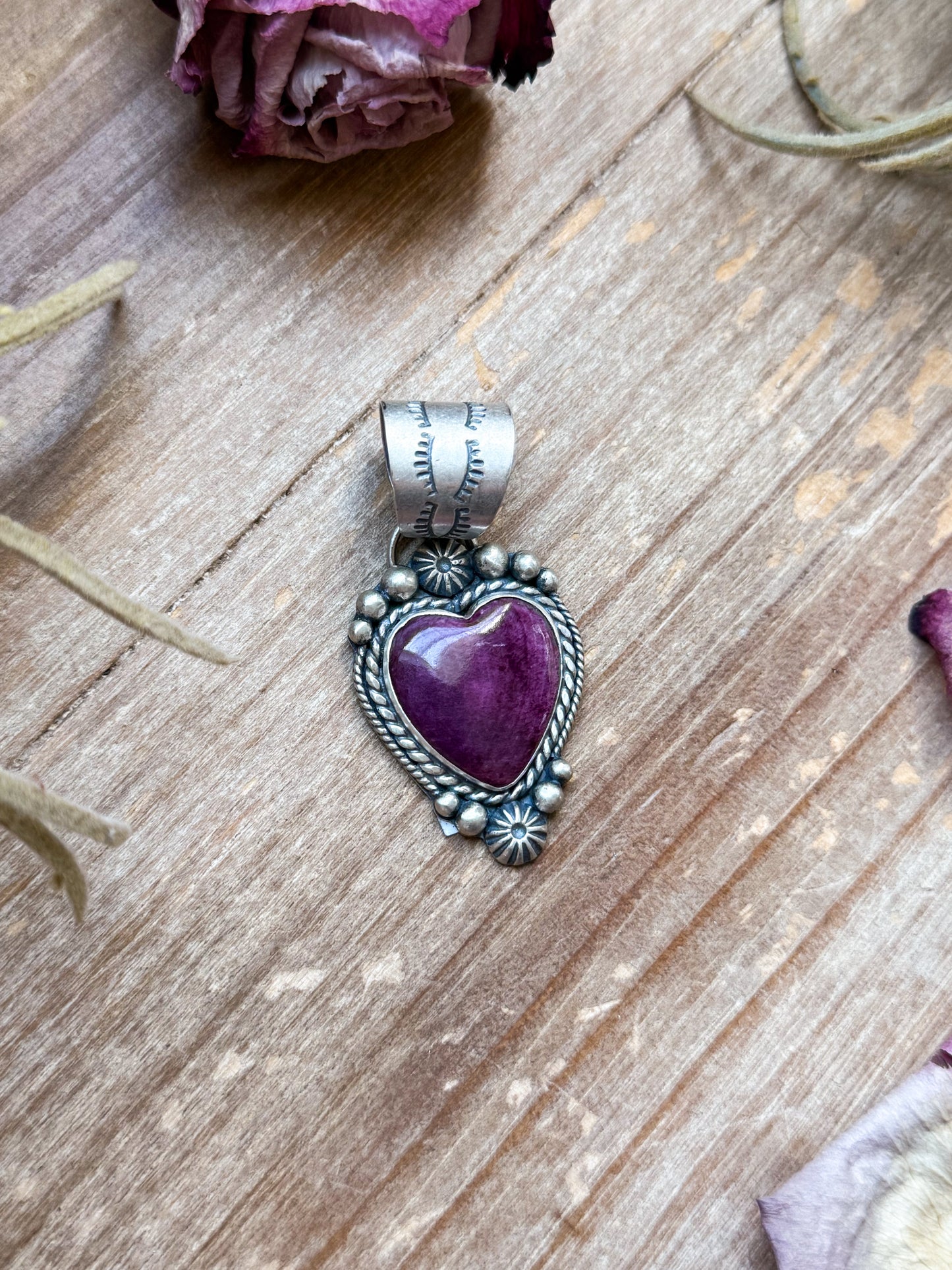 Sterling Silver Purple Spiny Oyster Heart Pendant – Handmade by Artist Shay Pfeiffer
