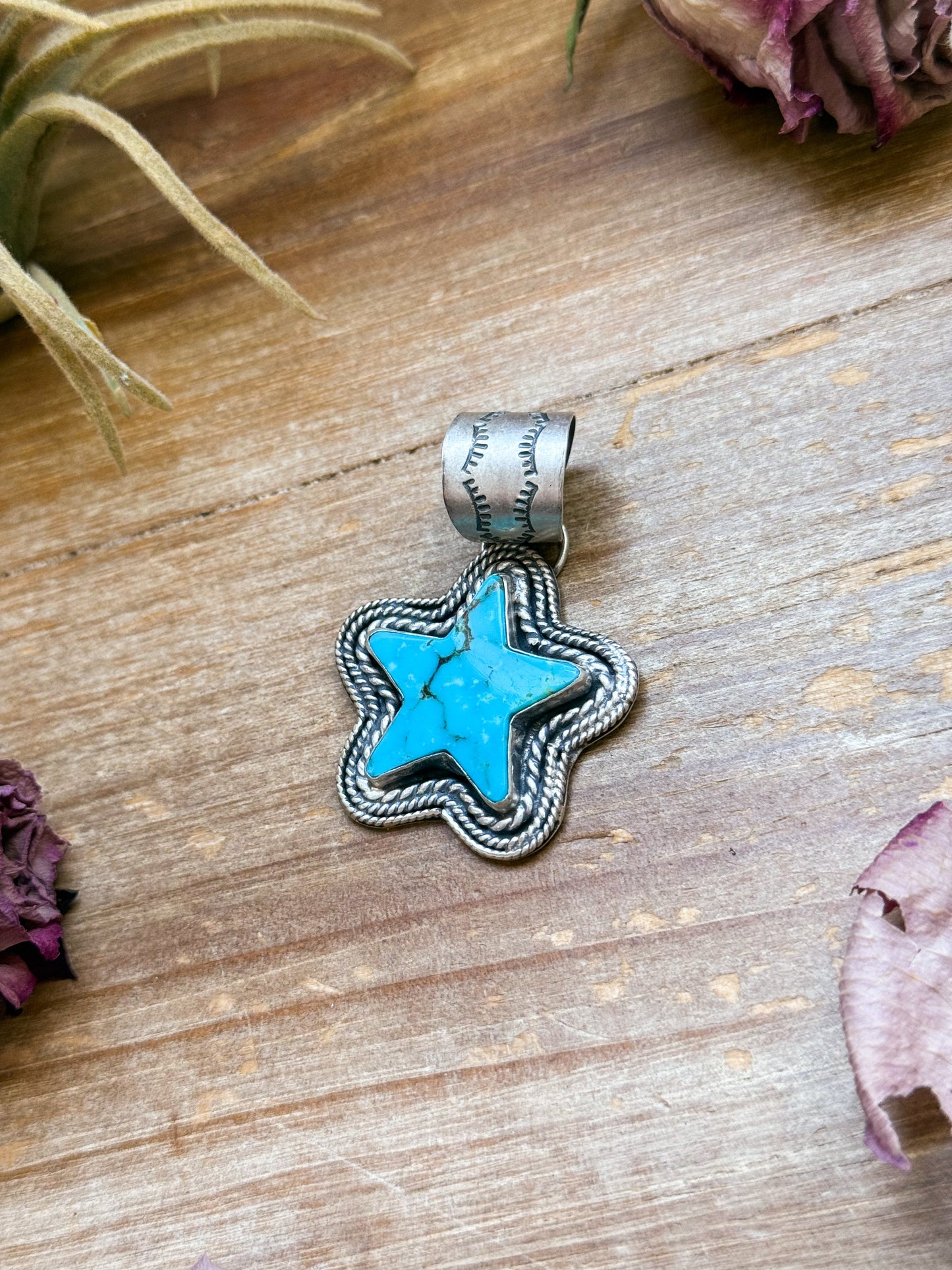 Sterling Silver Kingman Turquoise Star Pendant – Handmade by Artist Shay Pfeiffer