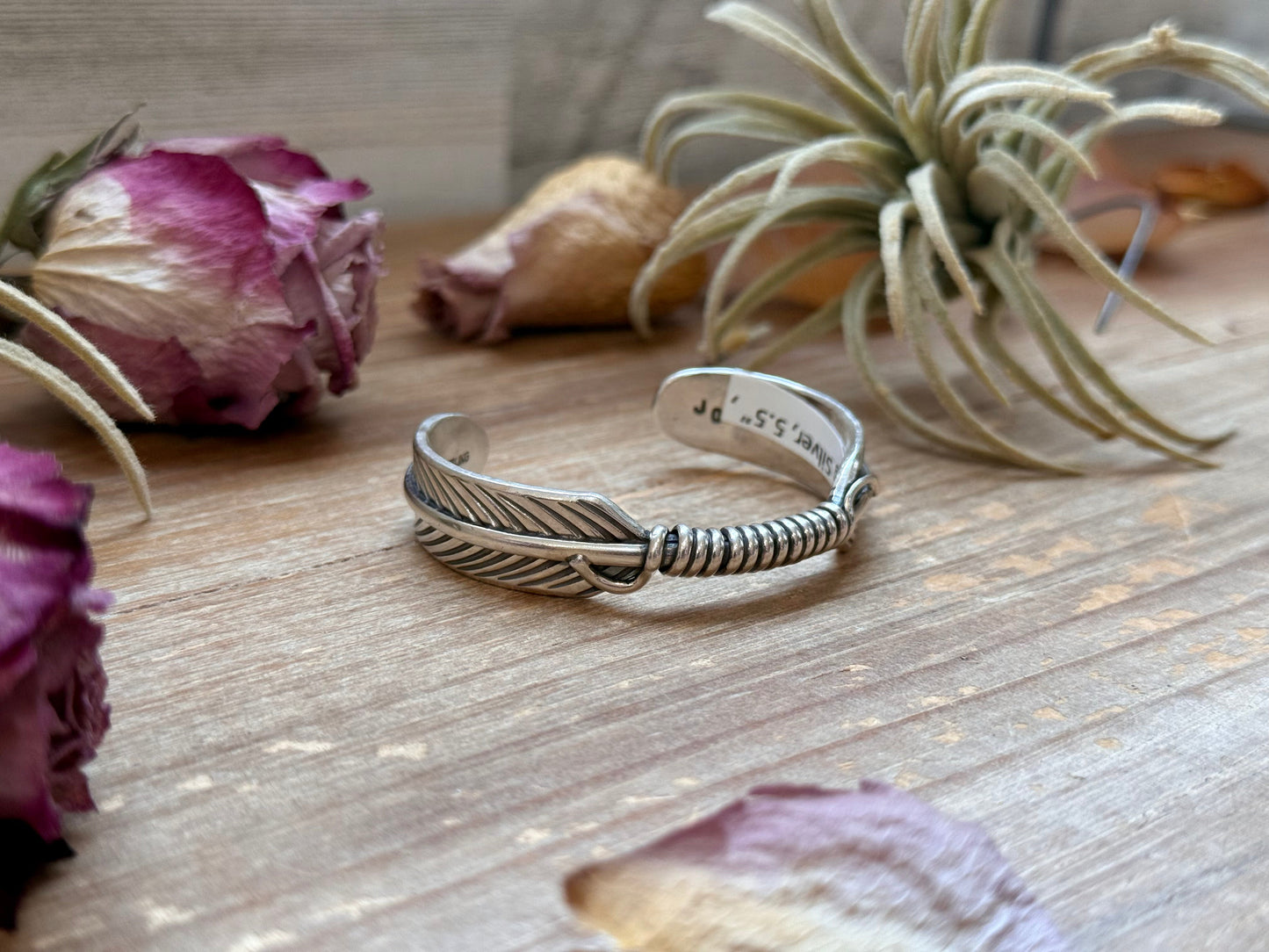 Sterling Silver Hudson Feather Cuff – Fits 5.5” Wrist – Handmade by Artist Jason Ogg