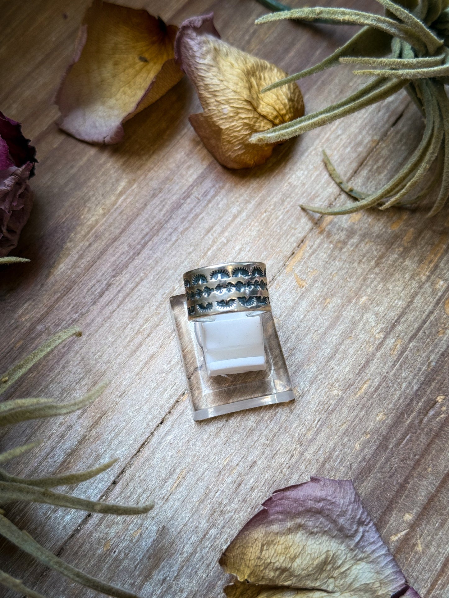 Sterling Silver Hand-Milled Wide Band Mini Sun Ray Stamped Ring – Size 5.5 – Handmade by Artist Jason Ogg