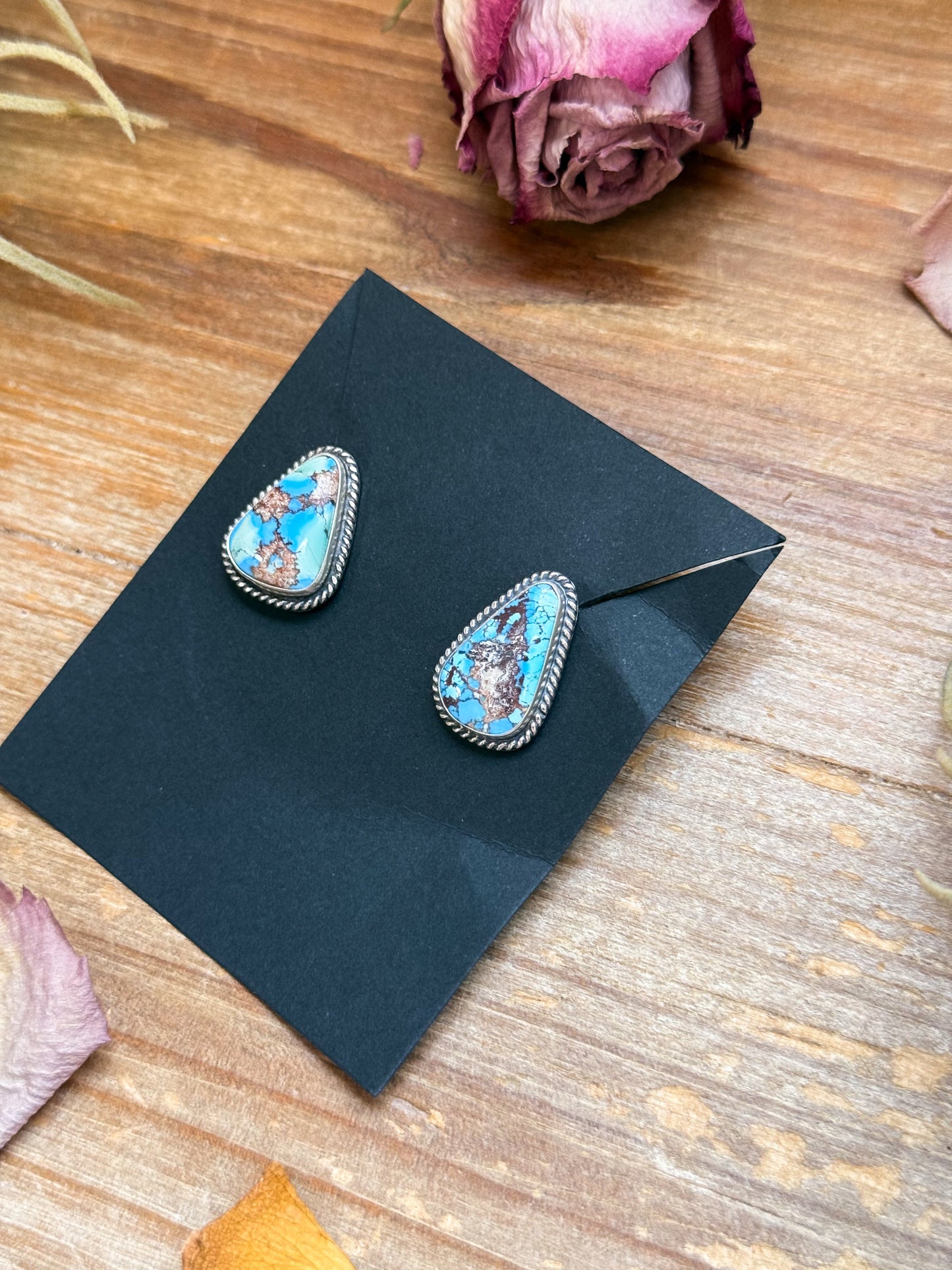 Sterling Silver Golden Hill Turquoise Stud Earrings – Handmade by Artist Jason Ogg