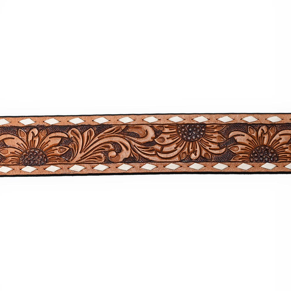 American Darling Sunflower Hand-Tooled Leather Belt – Unisex