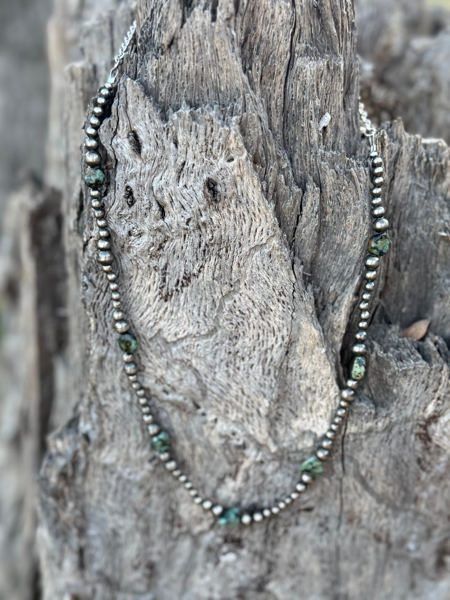 Sterling Silver Turquoise Flats Beaded Necklace
